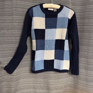 Liz Claiborne Blue Color Block Cotton Sweater Size Medium